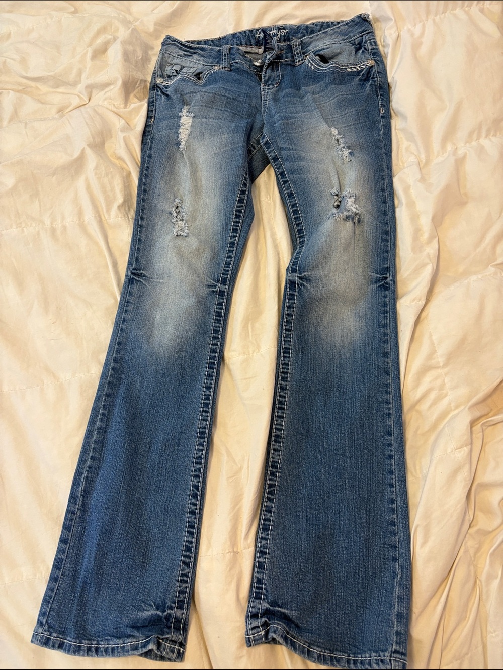 Amethyst Jeans Distressed Blue Flare Jeans